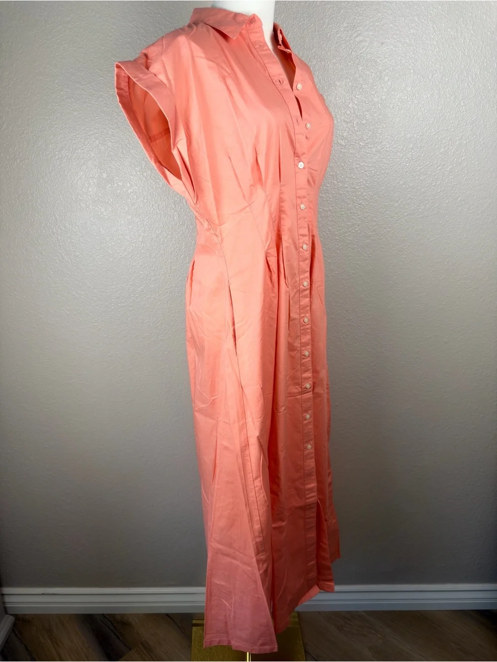 NWT GAP Coral-Peach Button Front Shirt Midi Dress, Medium - Picture 6 of 9